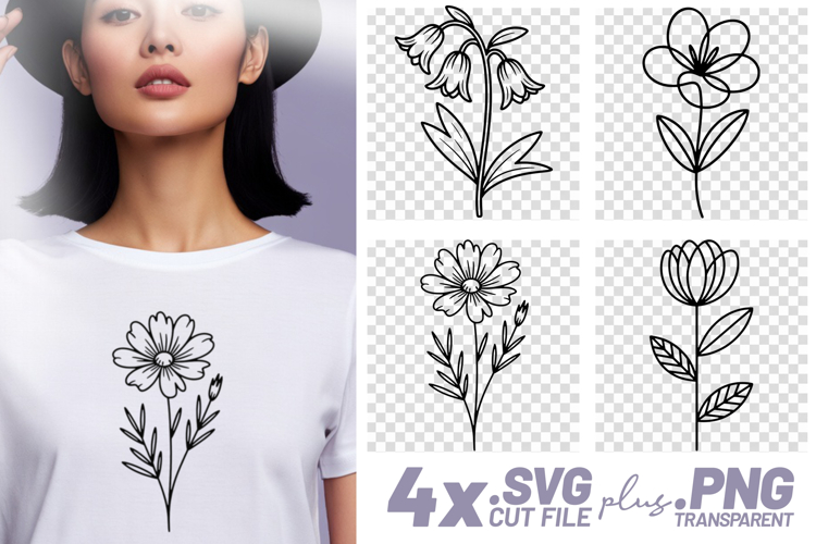 4x Floral SVG Botanical Line PNG EPS Cut Files Cricut Crafts