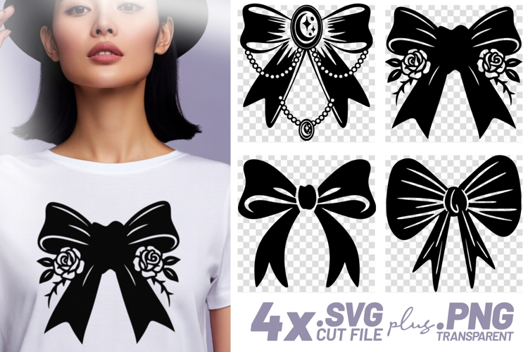 4x Bow Crescent Moon Stars Roses SVG Cut Files Shirt Design