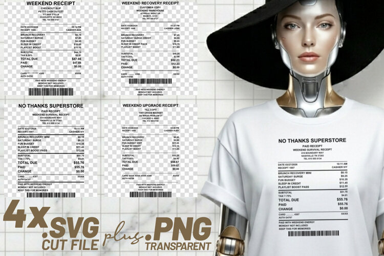 4x Weekend Receipts Brunch Recovery Playlist Boost SVG Cut F example image 1