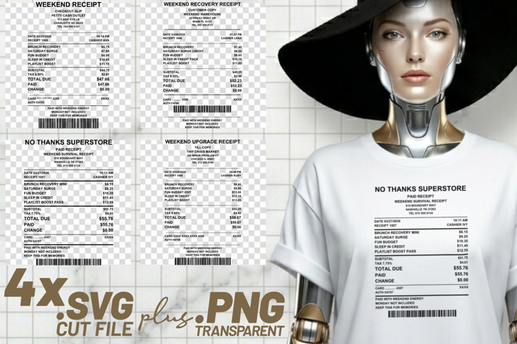 4x Weekend Receipts Brunch Recovery Playlist Boost SVG Cut F