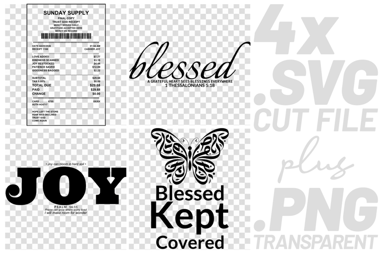4x Christian Quotes Blessed Joy SVG Cut Files Trust God example image 1