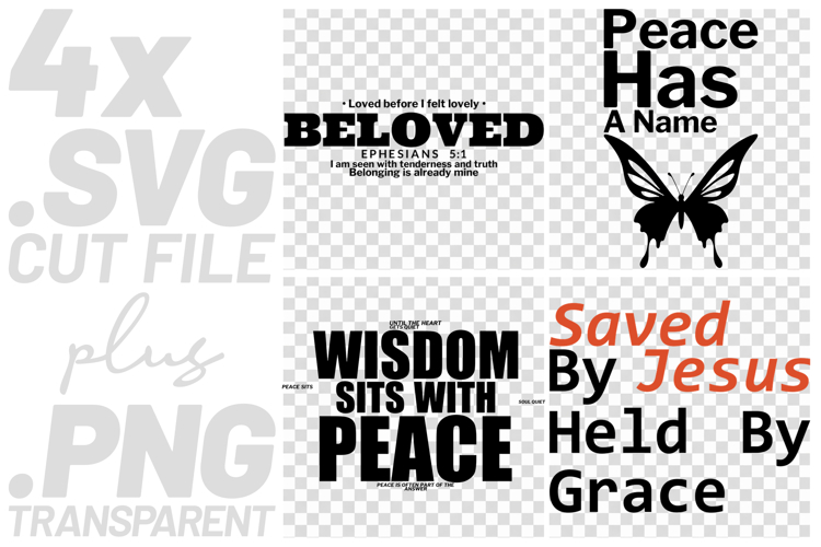 4x Christian Quotes Beloved Peace Name SVG Cut Files Crafts example image 1