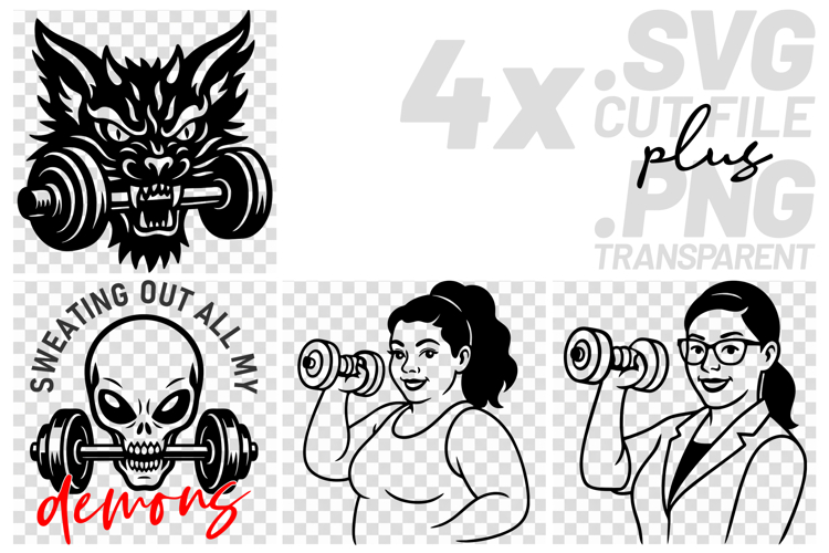 4x Fitness Sweating Out All My Demons Skull SVG Cut Files