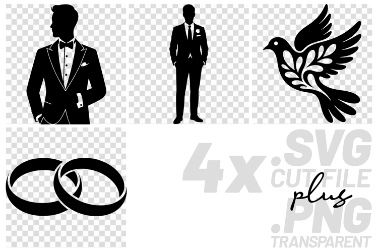 4x Wedding SVG Groom Rings Dove EPS Cut Files Cricut PNG