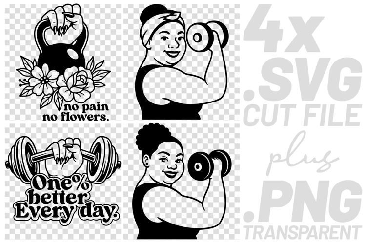 4x Fitness No Pain No Flowers One Better SVG Cut Files Shirt