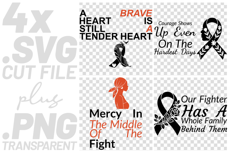 4x Breast Cancer Awareness Brave Quotes Ribbon SVG Cut Files