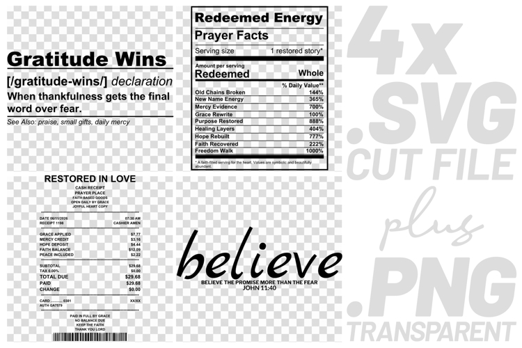 4x Christian Quotes Gratitude Wins SVG Cut Files Believe example image 1