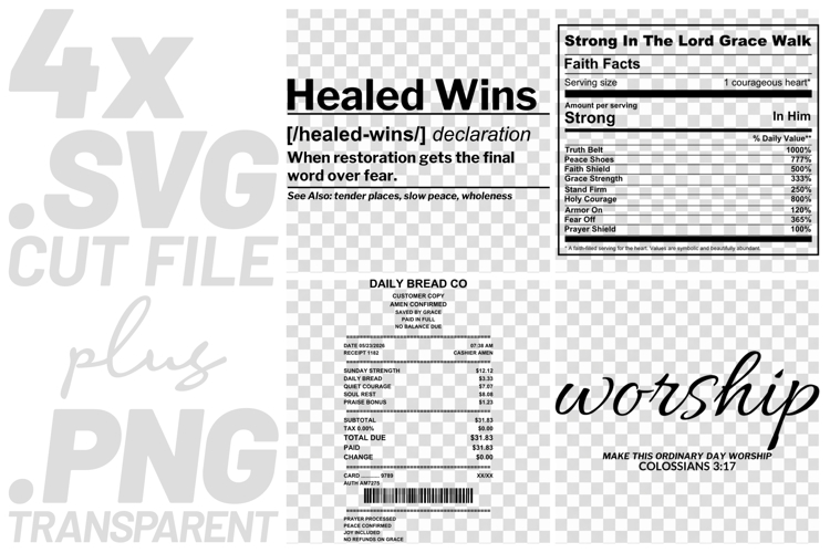4x Christian Quotes Healed Wins SVG Cut Files Daily Bread Co example image 1