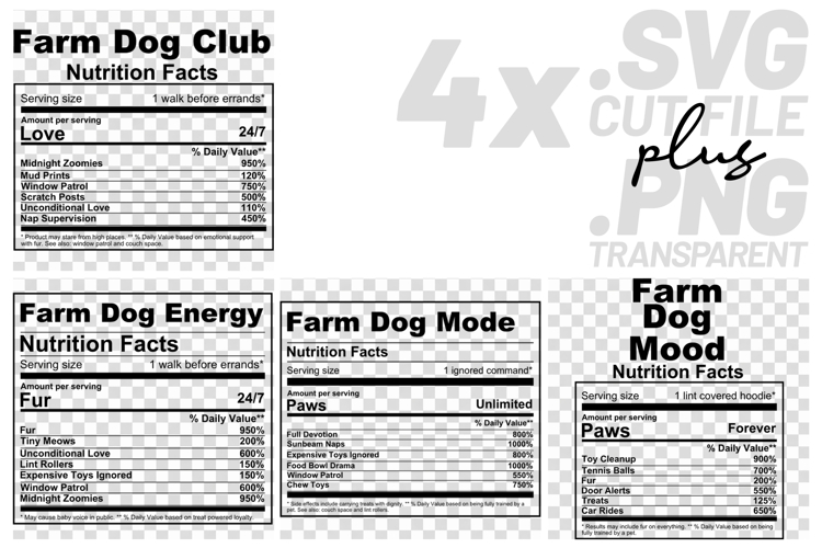 4x Funny Quotes Farm Dog Club Energy Mode Mood SVG Cut Files