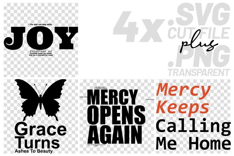 4x Christian Quotes Joy Mercy SVG Cut Files Grace Beauty example image 1