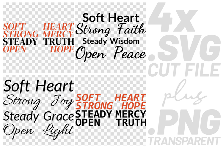4x Soft Heart Strong Faith Joy SVG Cut Files Cricut