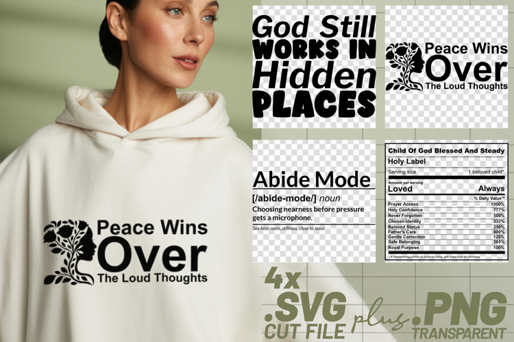 4x Religious Quotes God Still Works SVG Cut Files Peace Tees example image 1