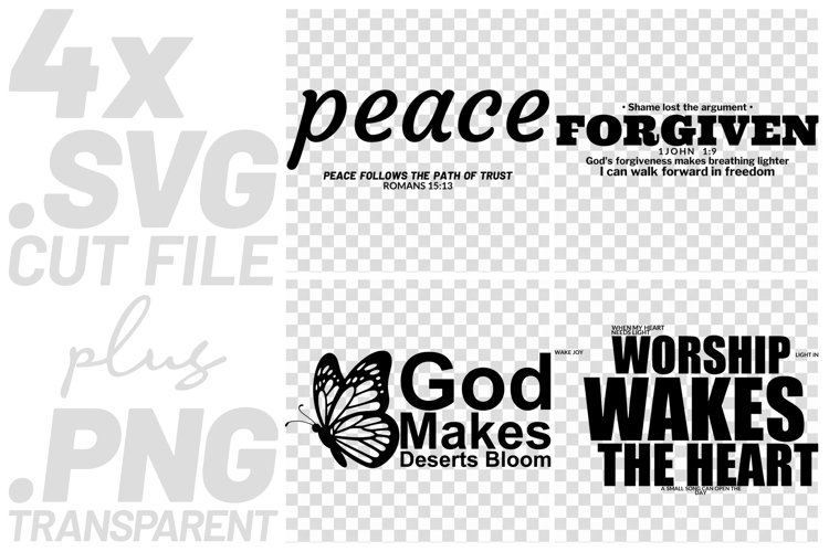 4x Religious Quotes Forgiven Peace SVG Cut Files Worship Art example image 1