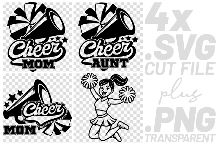 4x Cheer Mom Cheer Aunt Megaphone Stars SVG Cut Files Shirts