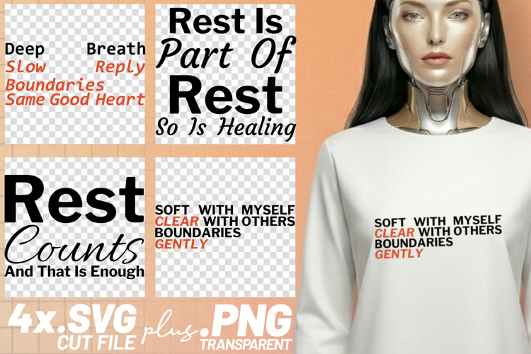 4x Inspirational Quotes Rest Count Soft Myself SVG Cut Files