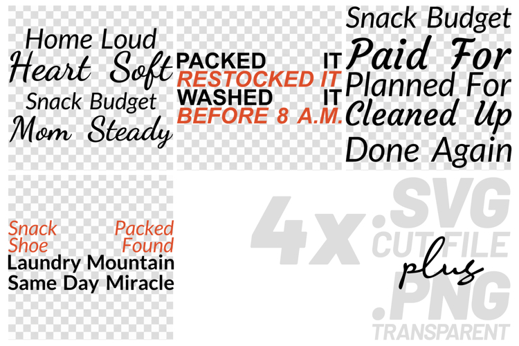 4x Funny Quotes Snack Budget Packed It Laundry SVG Cut Files