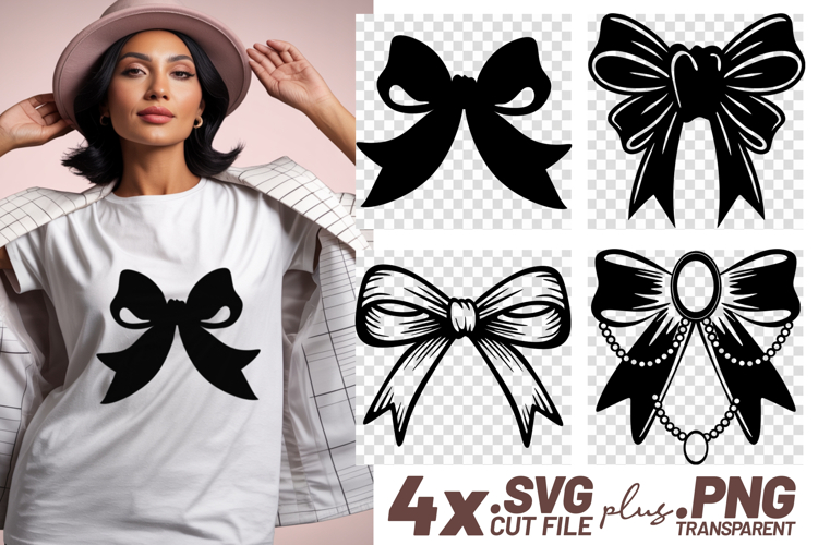 4x Bow Silhouette Outline Sketch Ornate SVG Cut Files Shirt