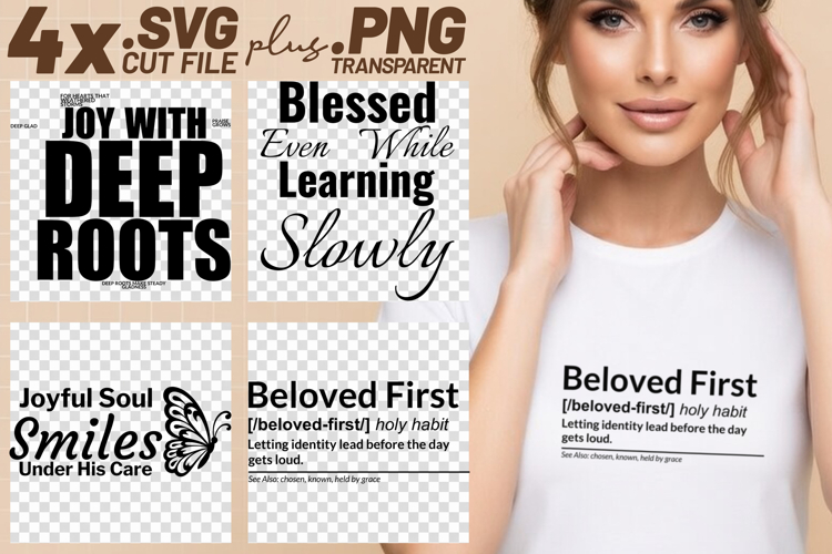 4x Religious Quotes Joy With Deep Roots SVG Cut Files Belove example image 1