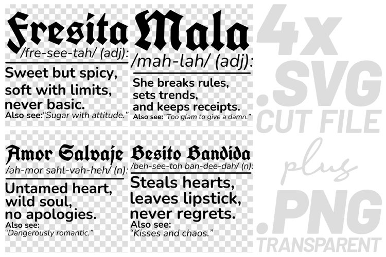 4x Fresita Mala Amor Salvaje Latina Definition SVG Files