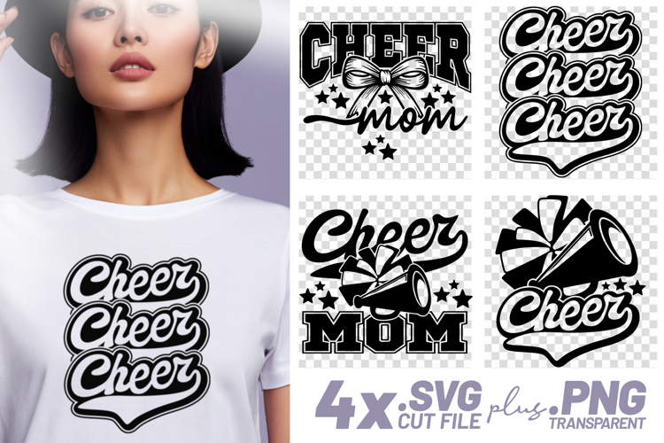 4x Cheer Mom Cheer Megaphone Stars Bow SVG Cut Files Shirt