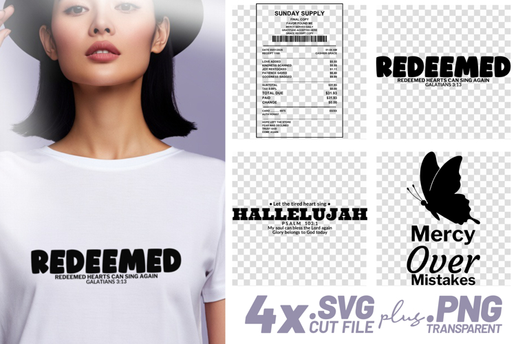 4x Christian Quotes Redeemed Hallelujah SVG Cut Files Mercy example image 1