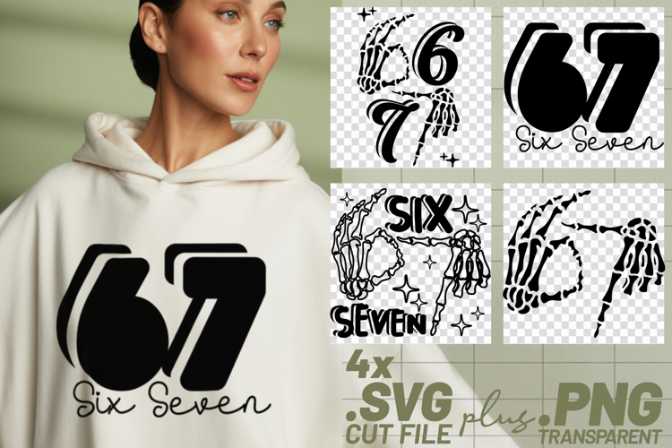 4x Skeleton 67 Six Seven SVG Cut Files Spooky Shirt Design