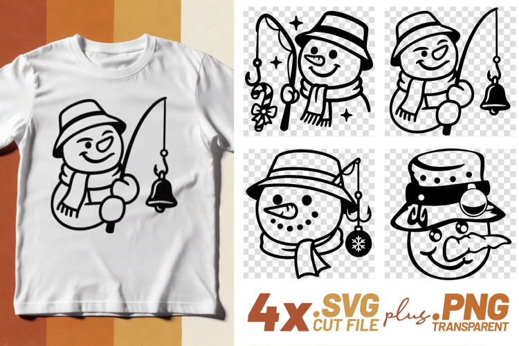 4x Snowman Fishing Candy Cane Coffee Cup SVG Cut Files Shirt