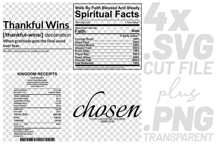 4x Inspirational Quotes Thankful Chosen SVG Cut Files Faith example image 1