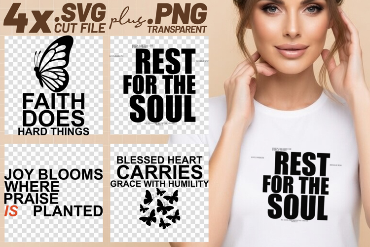 4x Inspirational Quotes Faith Joyful SVG Cut Files Rest Soul example image 1
