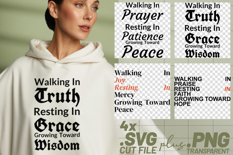 4x Walking In Faith Prayer Grace SVG Cut Files Cricut Bundle