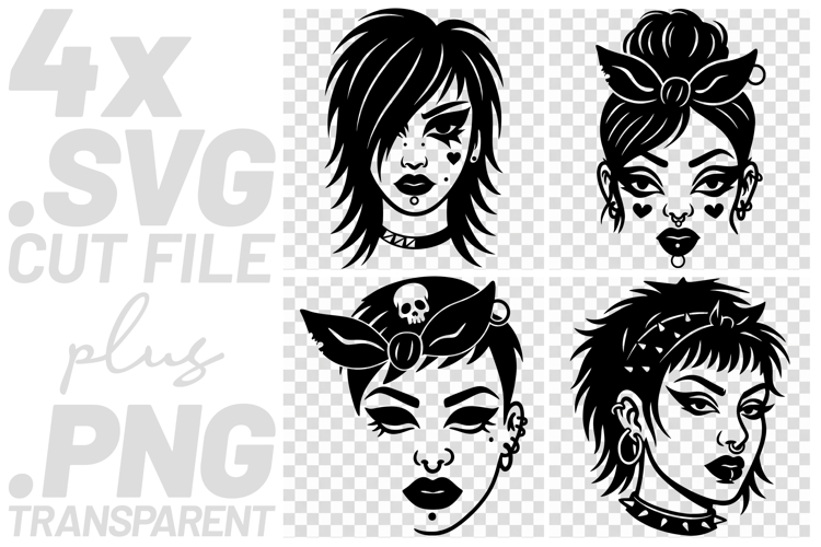 4x Goth Girl Heart Beauty Mark Skull Bow SVG Cut Files Shirt