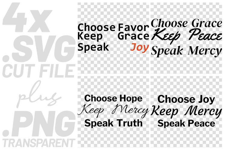 4x Choose Favor Grace Hope Joy Speak Peace SVG Cut Files