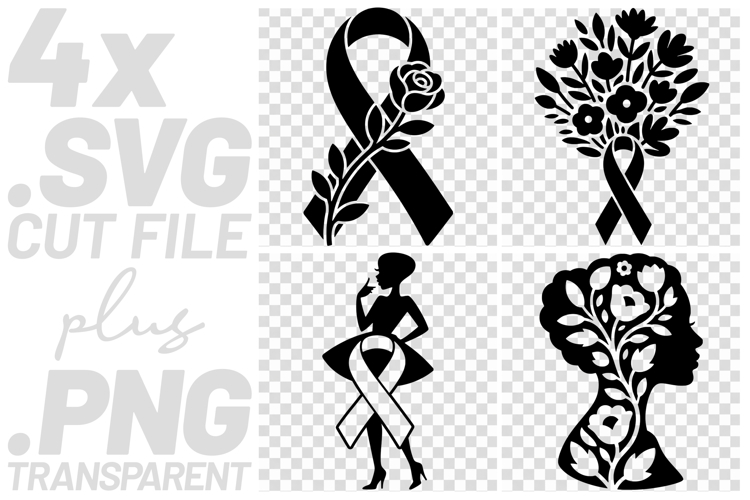 4x Breast Cancer Awareness Ribbon Woman Floral SVG Cut Files