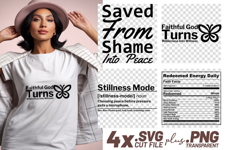 4x Christian Quotes Stillness Mode SVG Cut Files Redeemed example image 1