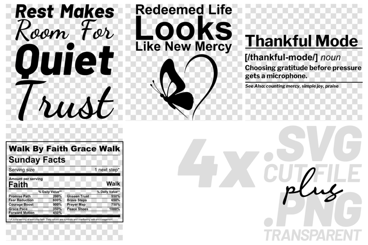 4x Inspirational Quotes Redeemed SVG Cut Files Thankful Mode example image 1