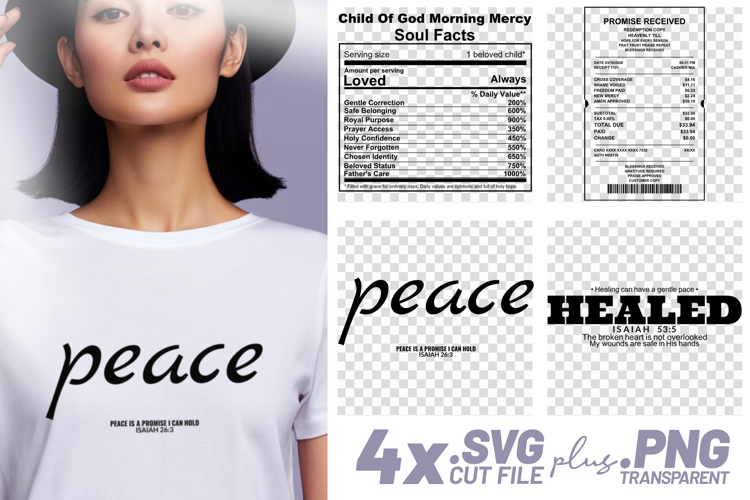 4x Religious Quotes Soul Facts SVG Cut Files Peace Healed example image 1