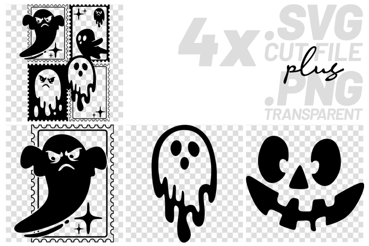 4x Ghost Postage Stamp Jack O Lantern SVG Cut Files Shirt