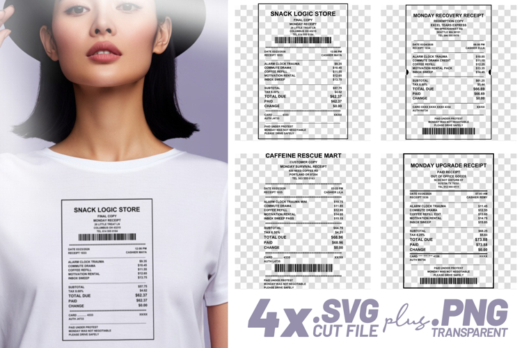 4x Monday Receipts Of Funny SVG Cut Files Cricut Design