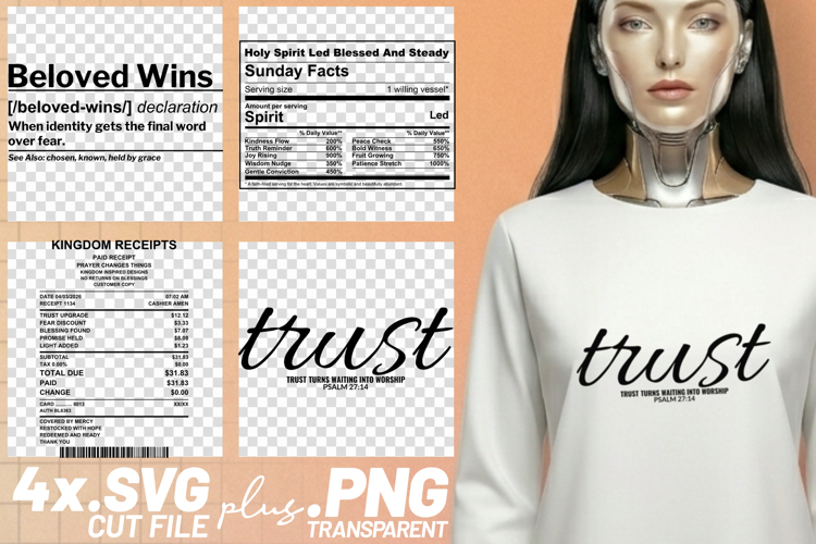 4x Religious Quotes Beloved Wins SVG Cut Files Trust Design example image 1