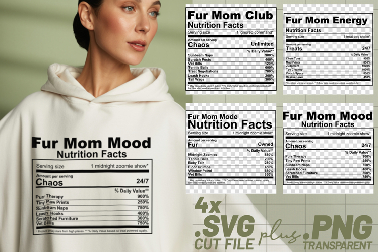 4x Funny Quotes Fur Mom Club Energy Mode Mood SVG Cut Files