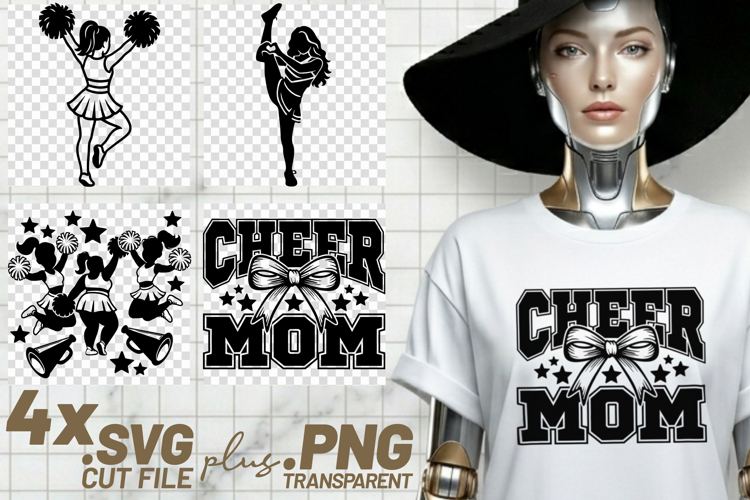 4x Cheer Mom Cheerleader Pom Poms Stars SVG Cut Files Shirts