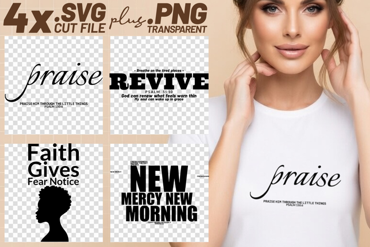 4x Christian Quotes New Mercy SVG Cut Files Praise Revive example image 1