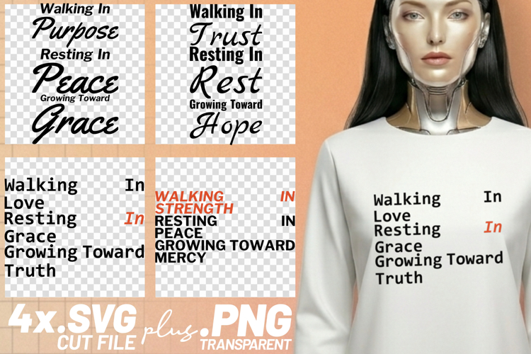 4x Walking In Purpose Trust Love SVG Cut Files Cricut Bundle
