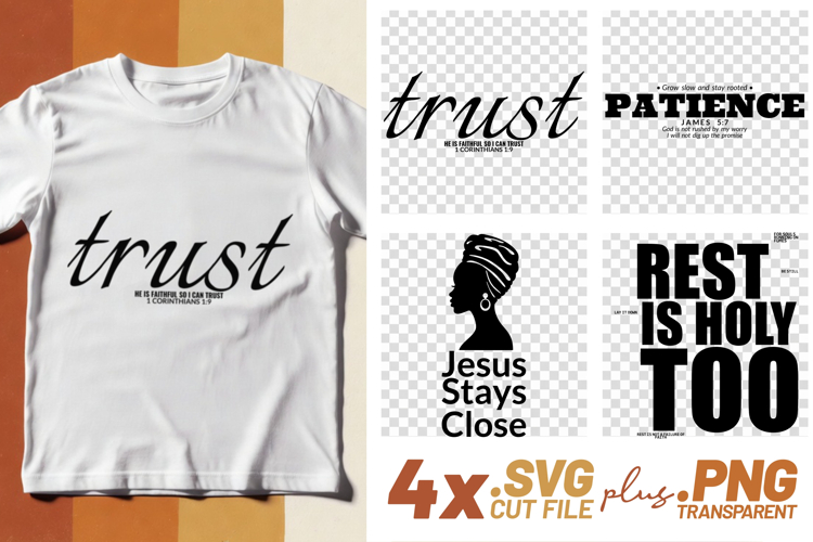 4x Religious Quotes Trust Patience SVG Cut Files Rest Holy example image 1