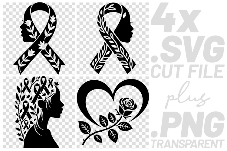4x Breast Cancer Awareness Ribbon Woman Floral SVG Files