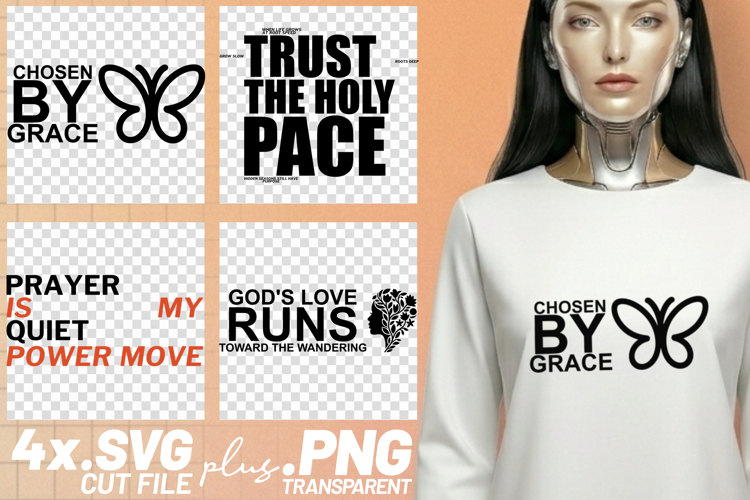 4x Religious Quotes Chosen By Grace SVG Cut Files Trust Tees example image 1