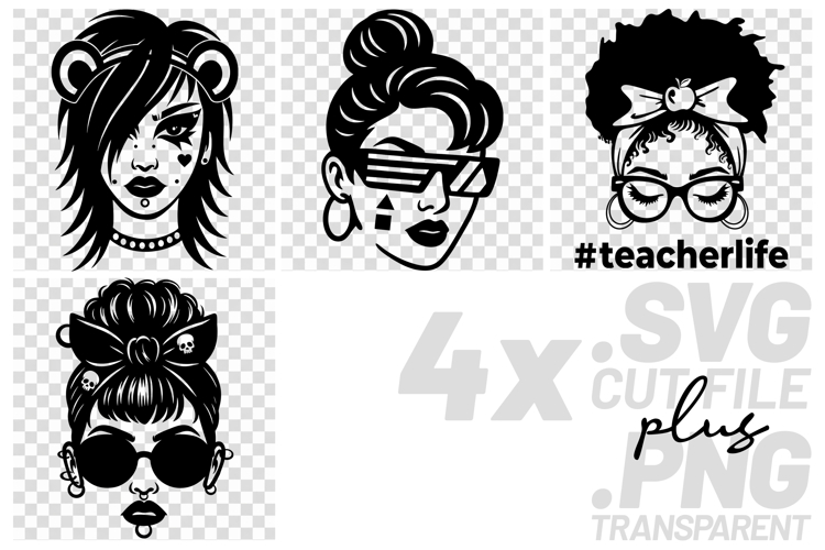 4x Teacherlife Bear Ear Sunglass Skull Women SVG Cut Files