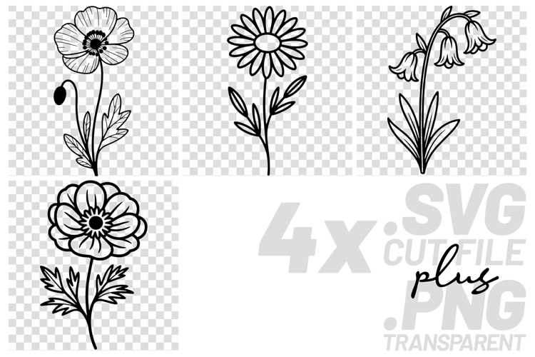 4x Floral SVG Poppy Daisy Bluebell EPS Cut Files Cricut