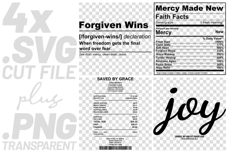 4x Faith Quotes Forgiven Wins SVG Cut Files Choose Joy Win example image 1