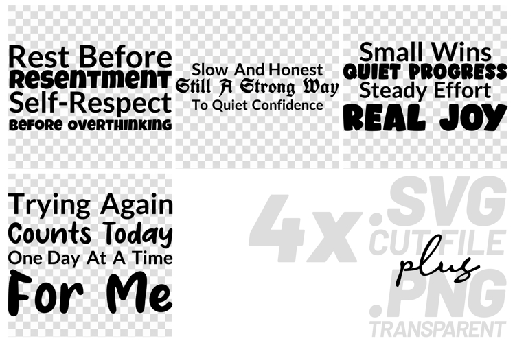 4x Inspirational Quotes Small Wins Quiet Progress SVG Files